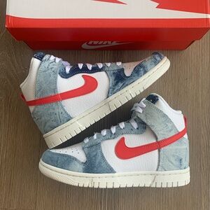 New Nike Dunk High Denim/Red US Women’s 5 #DV2181-900